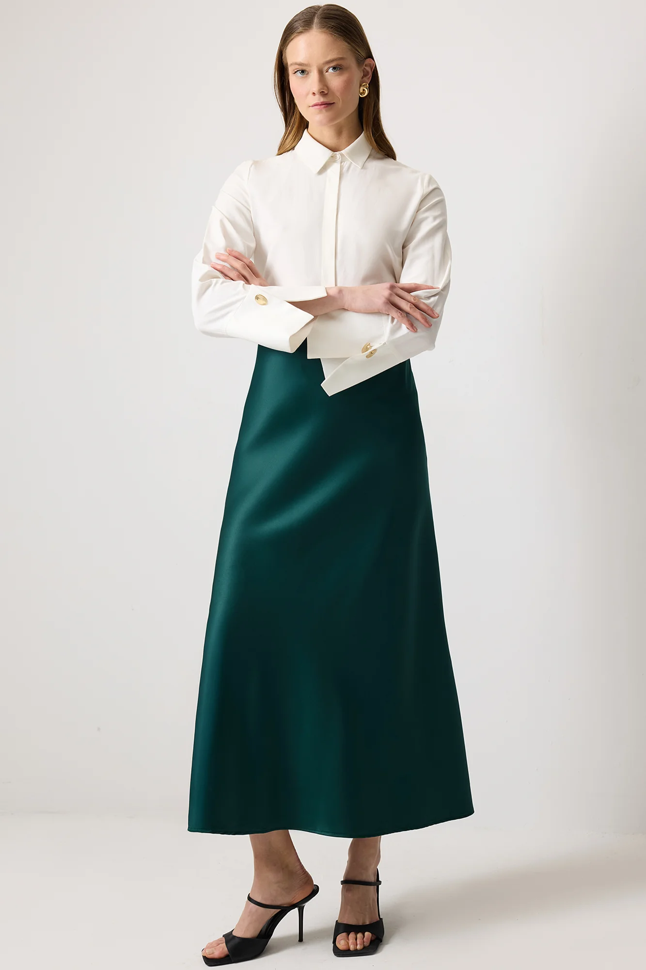 100% COTTON BASIC SATIN SKIRT - Image 2