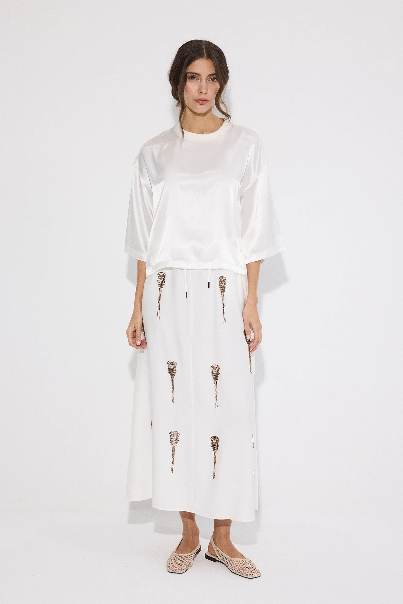 BEADED ELASTICATED WAIST SKIRT