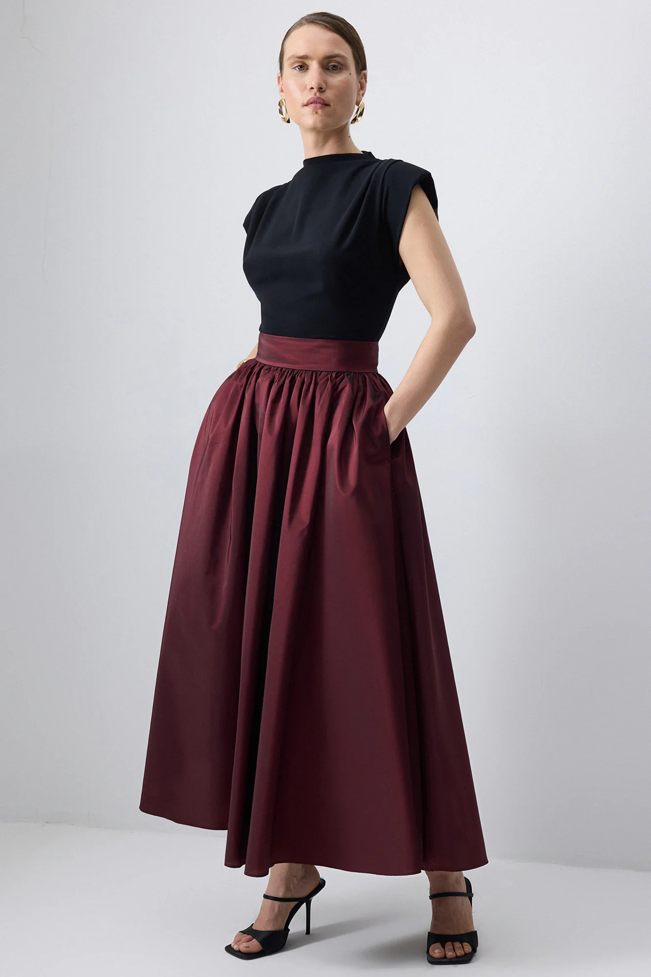 TAFFETA SKIRT WITH PLEATED WAIST - Image 3