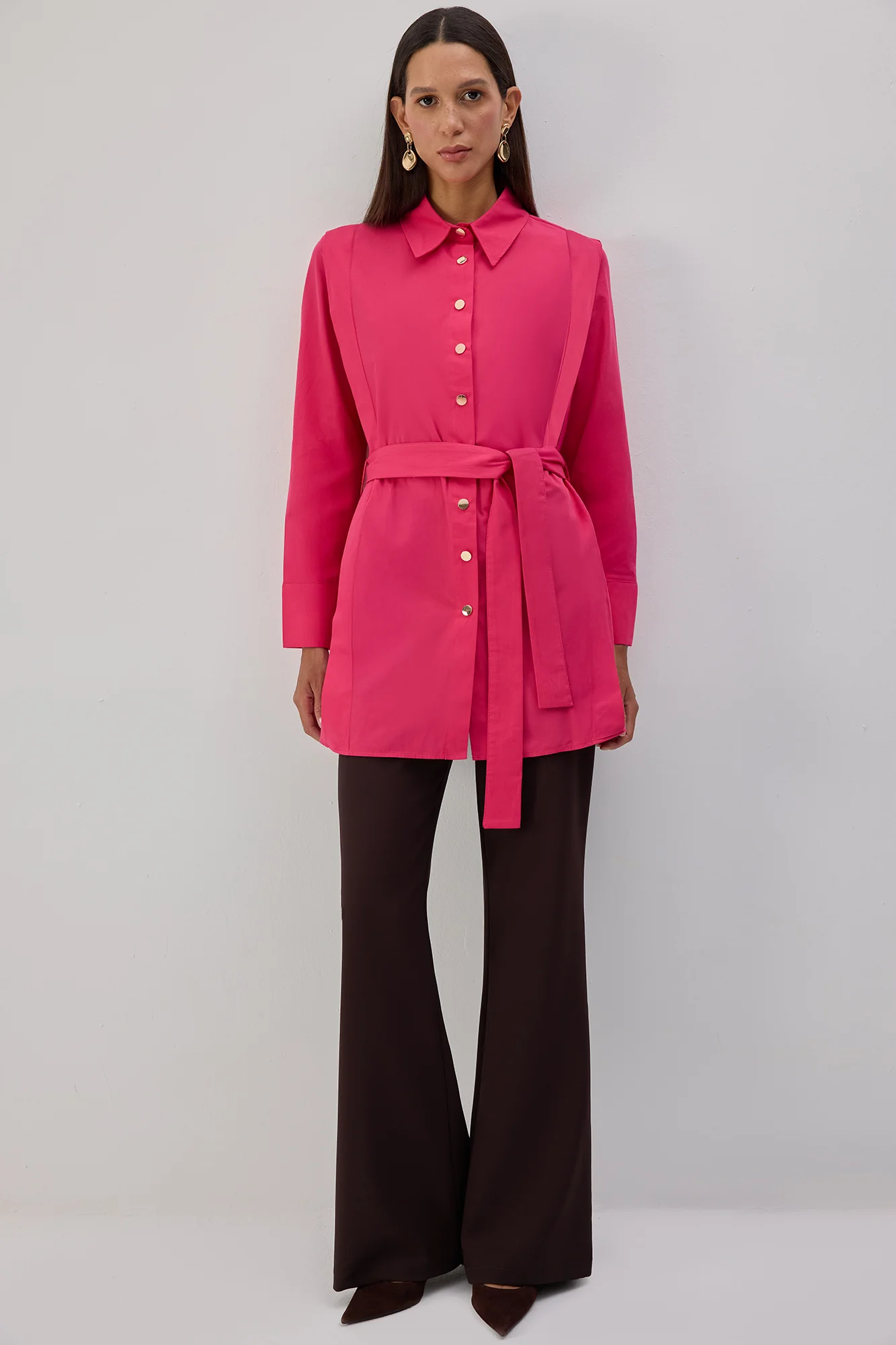 BELTED POPLIN SHIRT