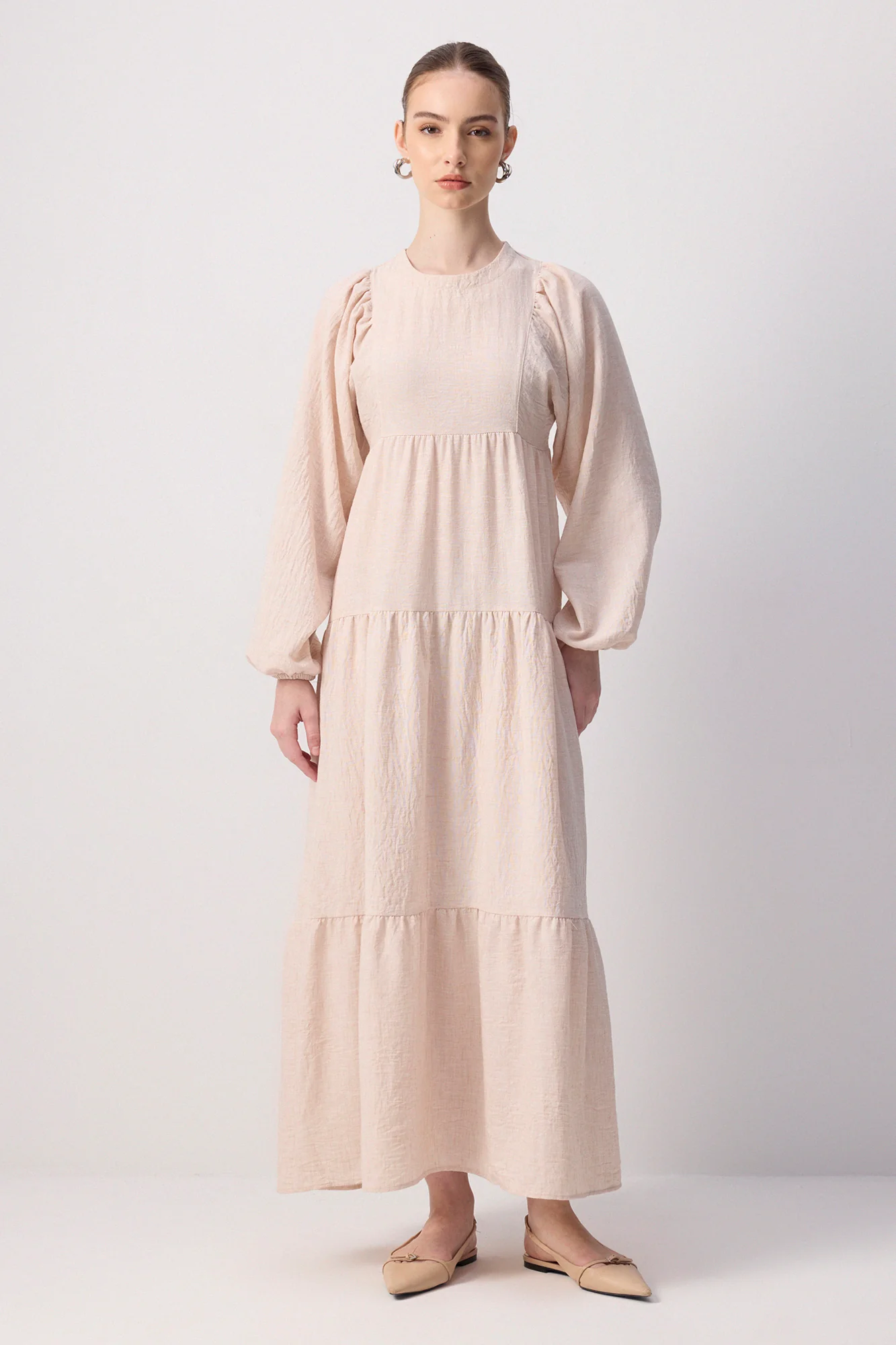 100% LINEN PLEATED DRESS - Image 2