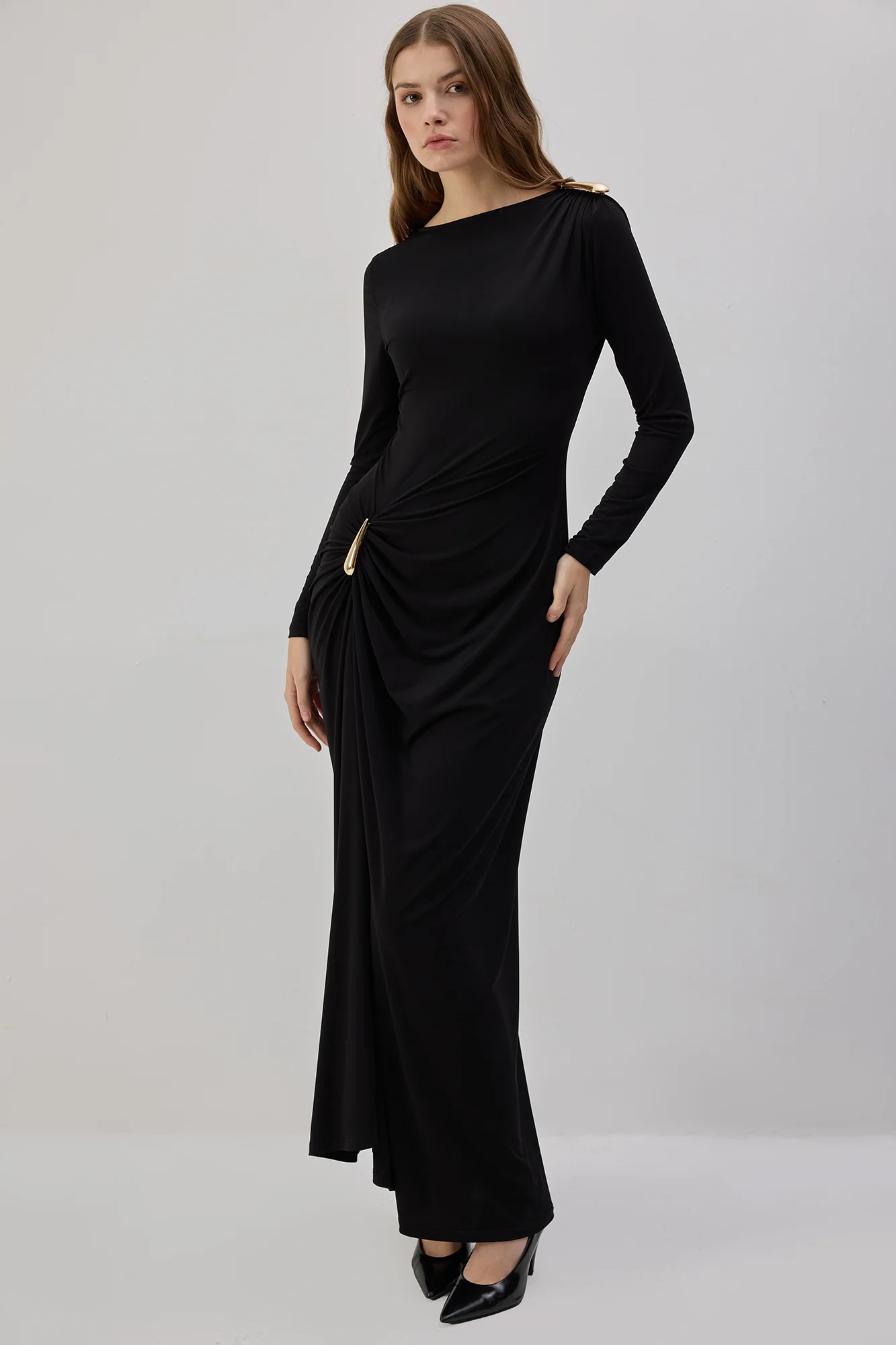 BUCKLED MAXI DRESS