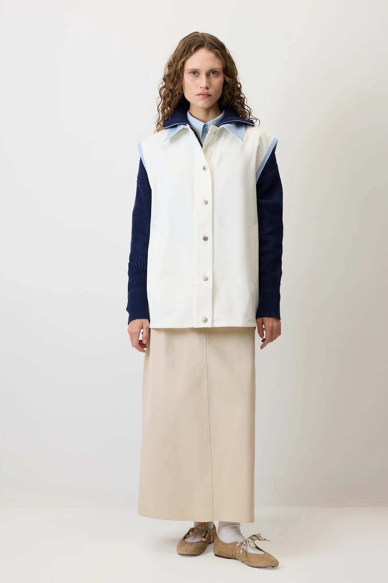 GATHERED GABARDINE VEST