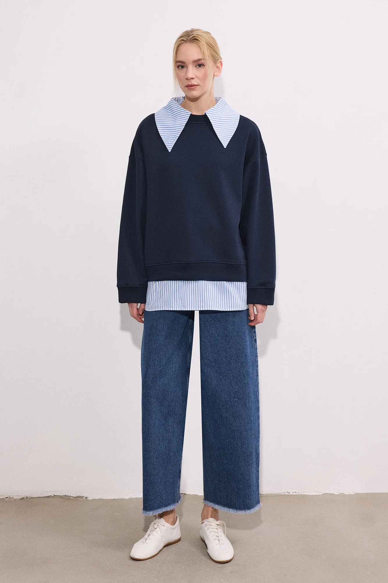 STRİPED WİDE-NECK SWEATSHİRT