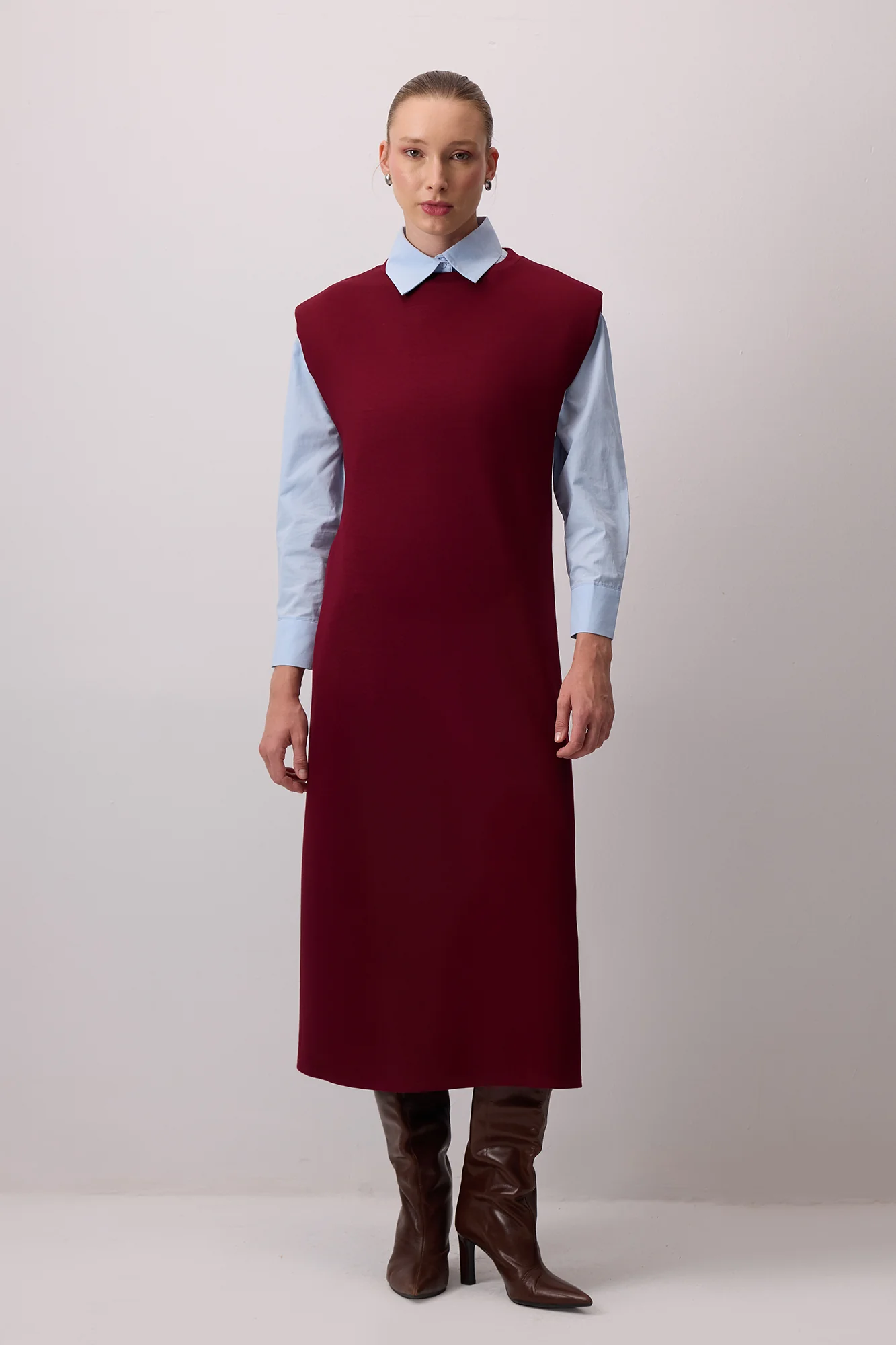 CREW NECK PADDED DRESS
