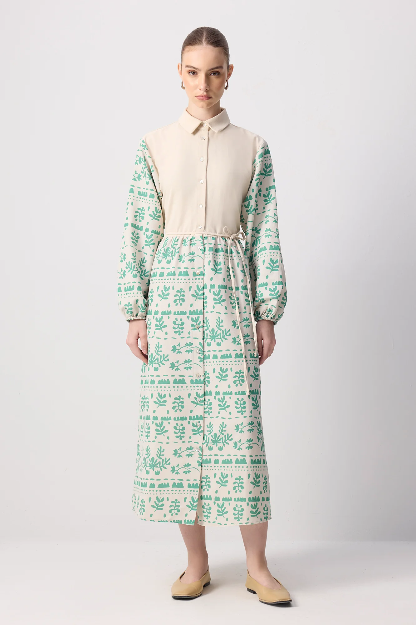 PATTERNED LINEN TEXTURED DRESS