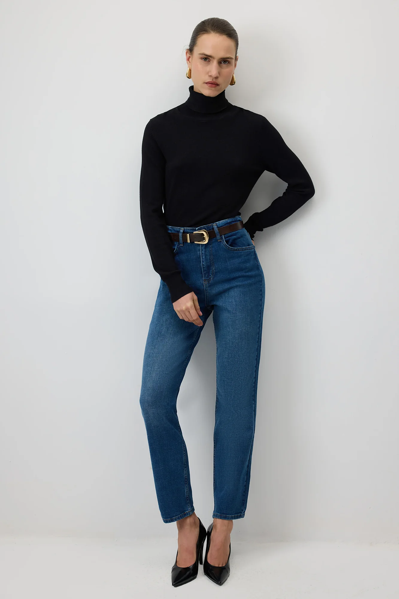 ELASTILATED WAIST DENIM TROUSERS