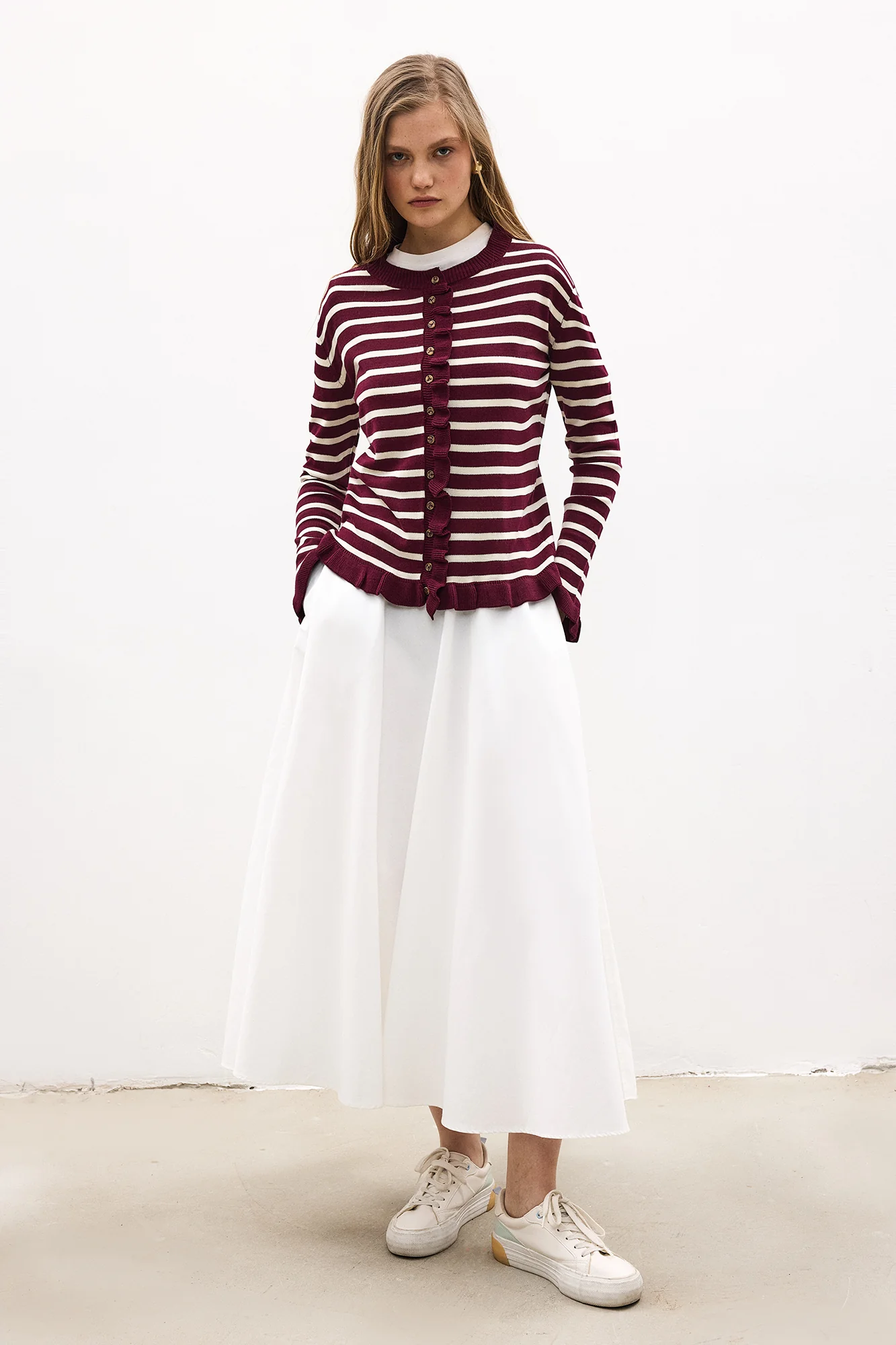RUFFLED STRIPED KNIT CARDIGAN - Image 2
