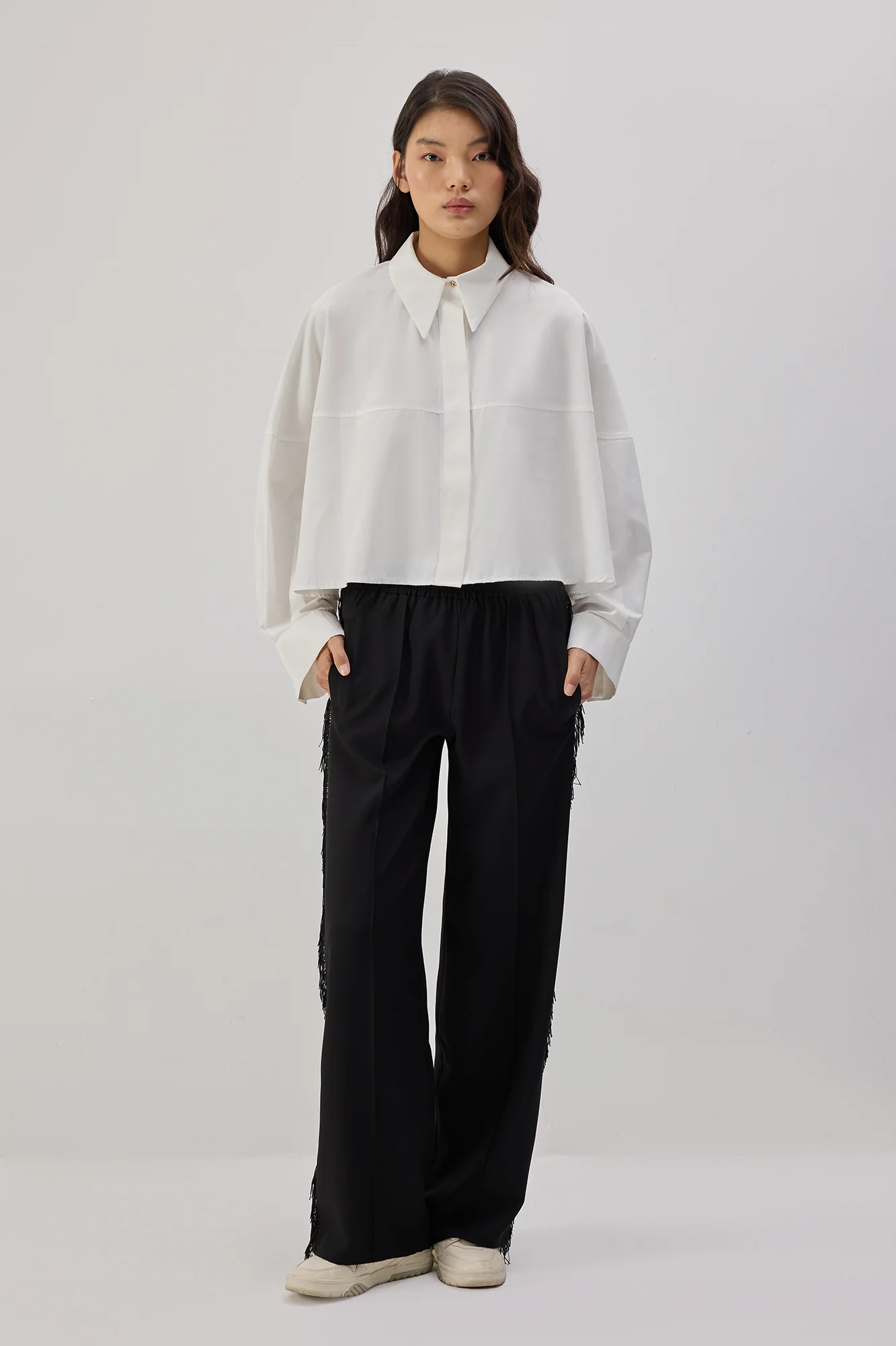 FRINGED CREPE TROUSERS