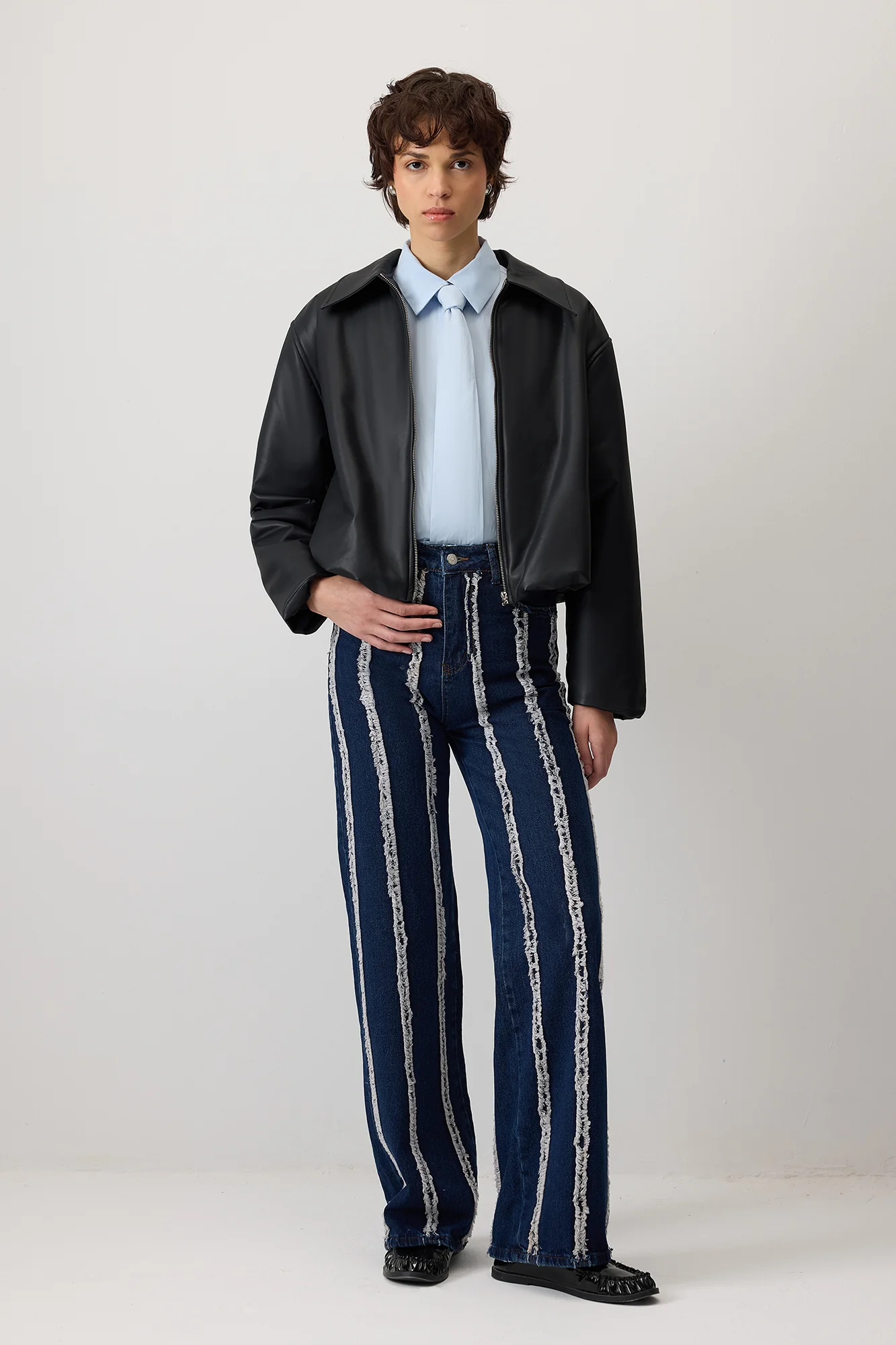 FRINGED PIECE DENIM TROUSERS