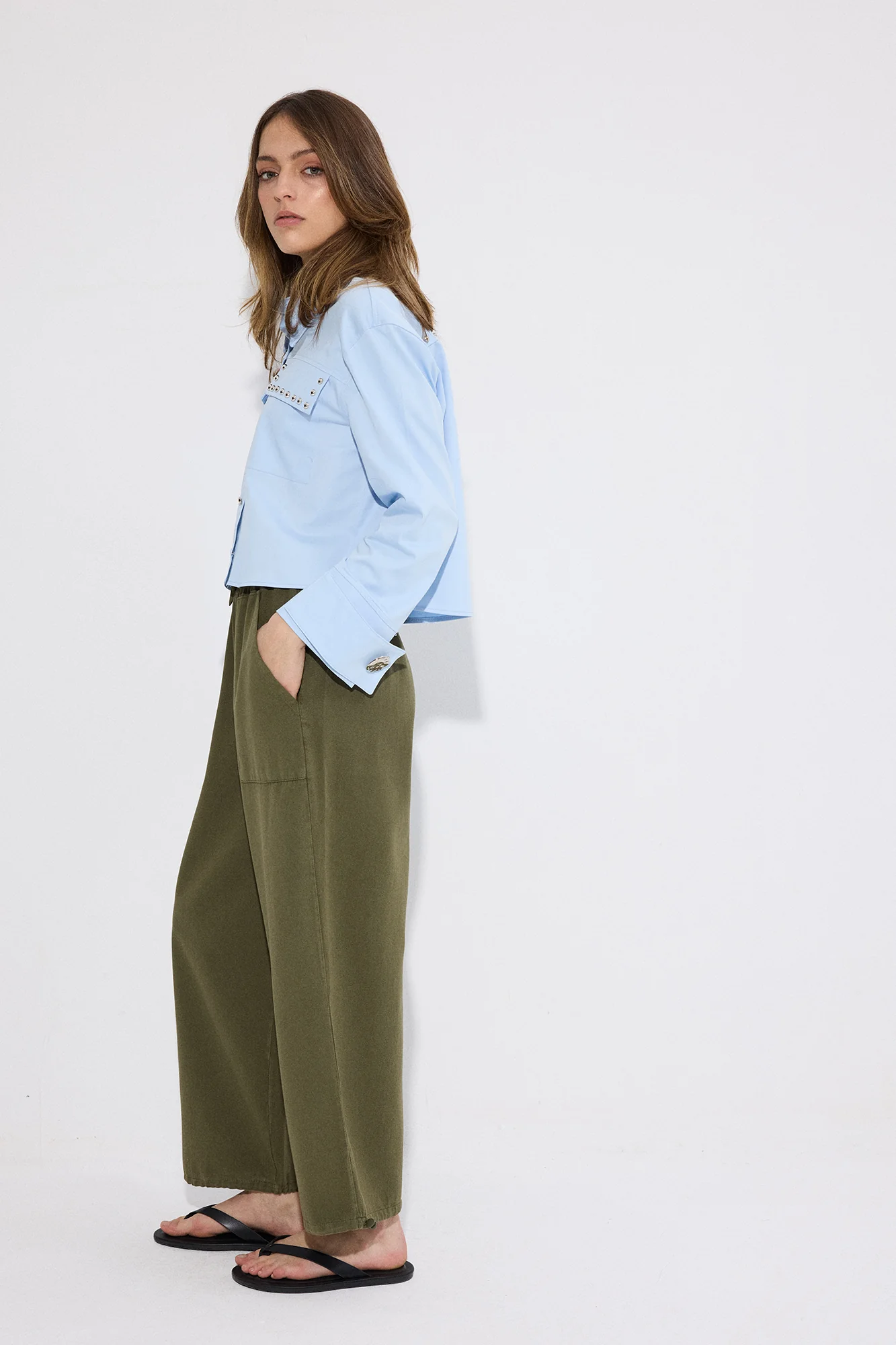 ELASTİC WAİST GABARDİNE TROUSERS - Image 4