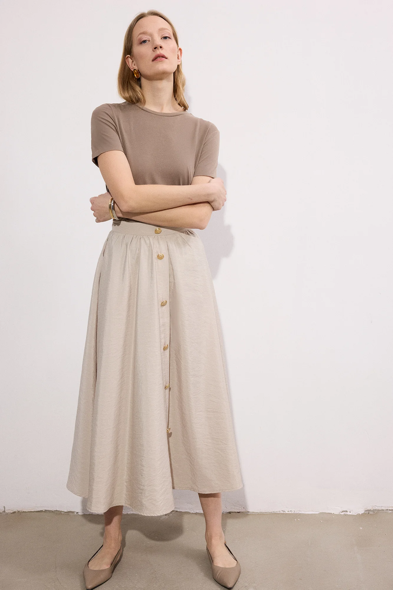 GOLD BUTTONED CUPRA SKIRT - Image 3