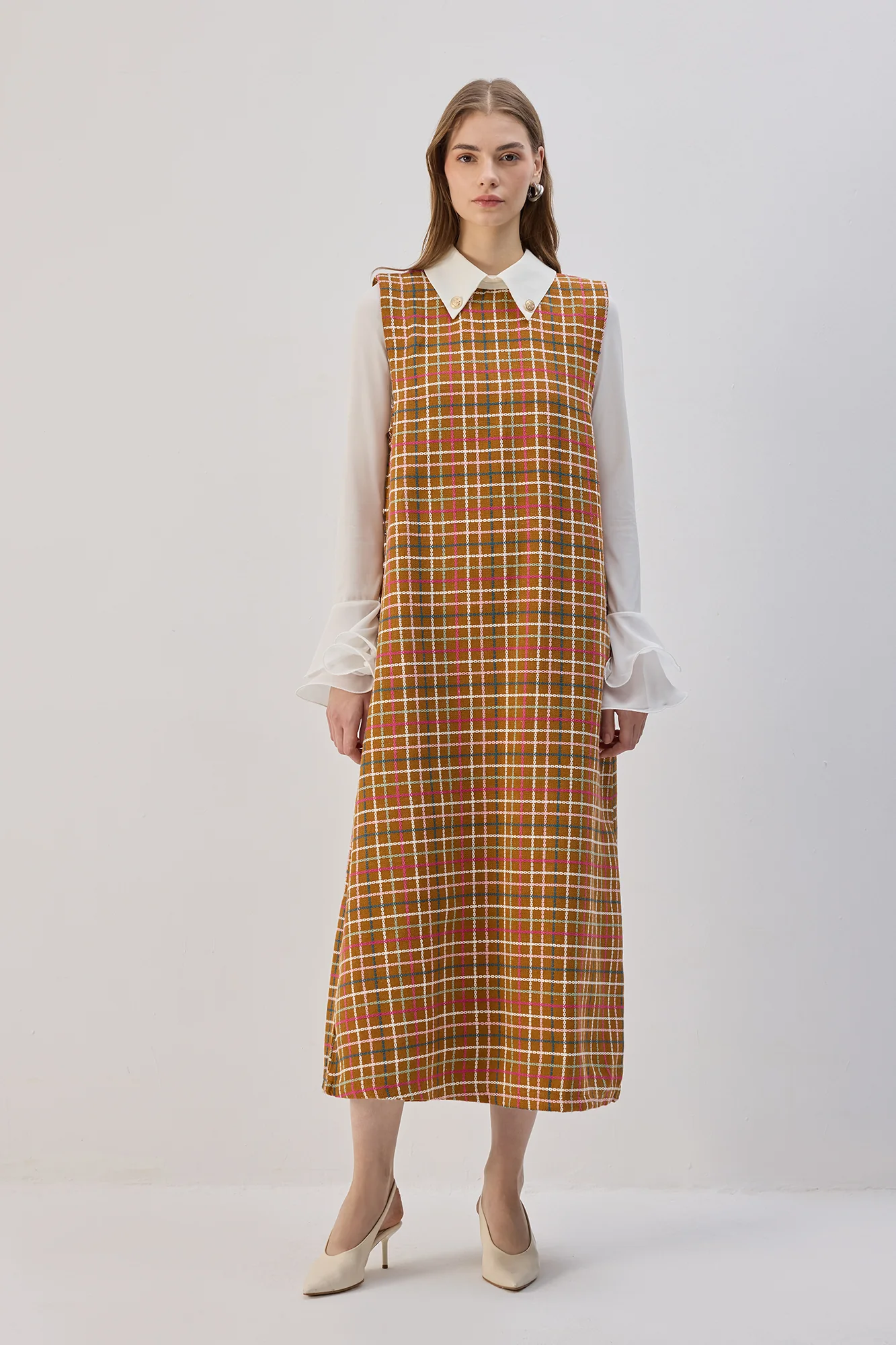 SHIRT COLLAR TWEED GİLET