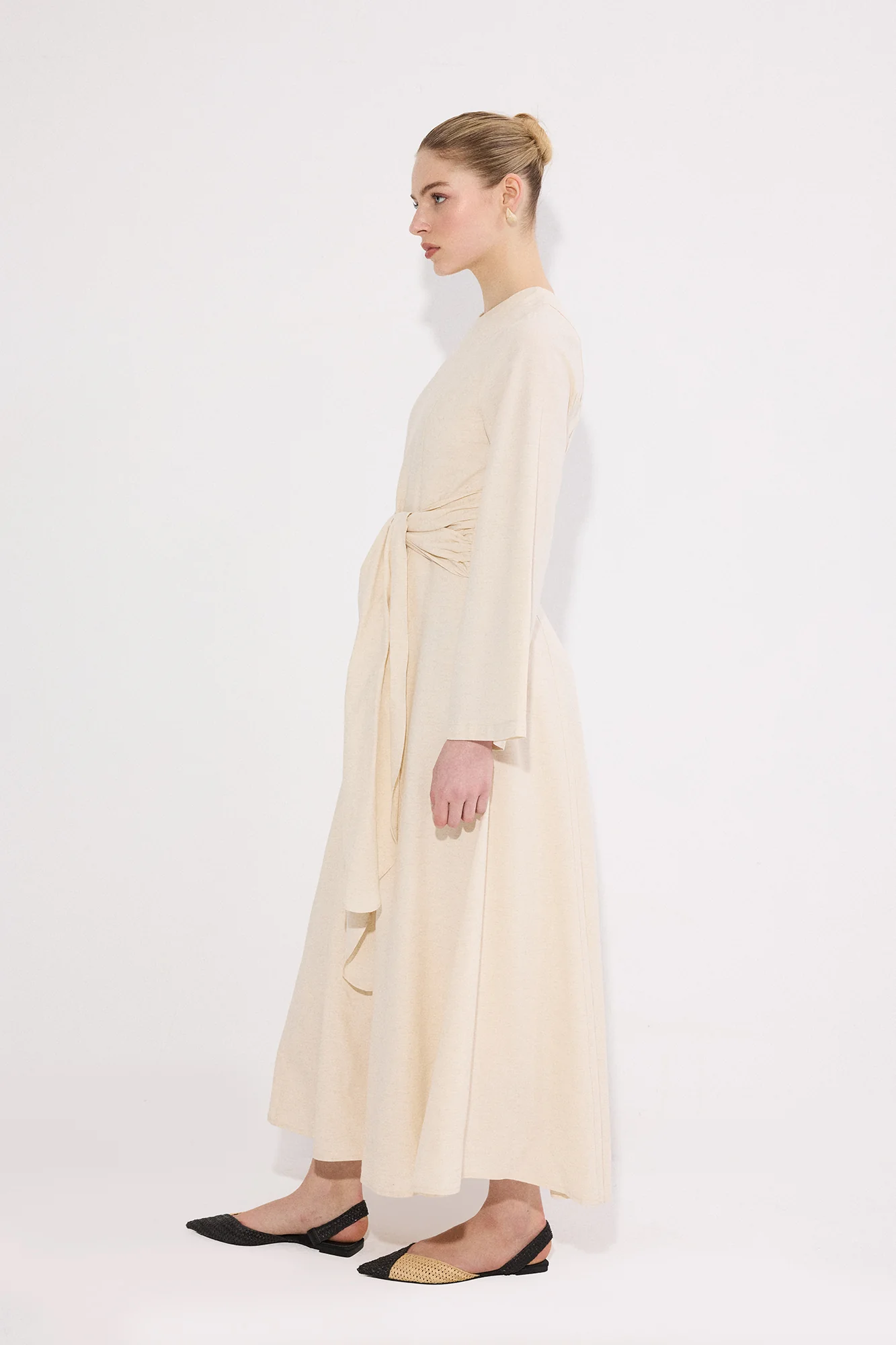 NATURAL TEXTURED BELT DETAILED DRESS - Image 4