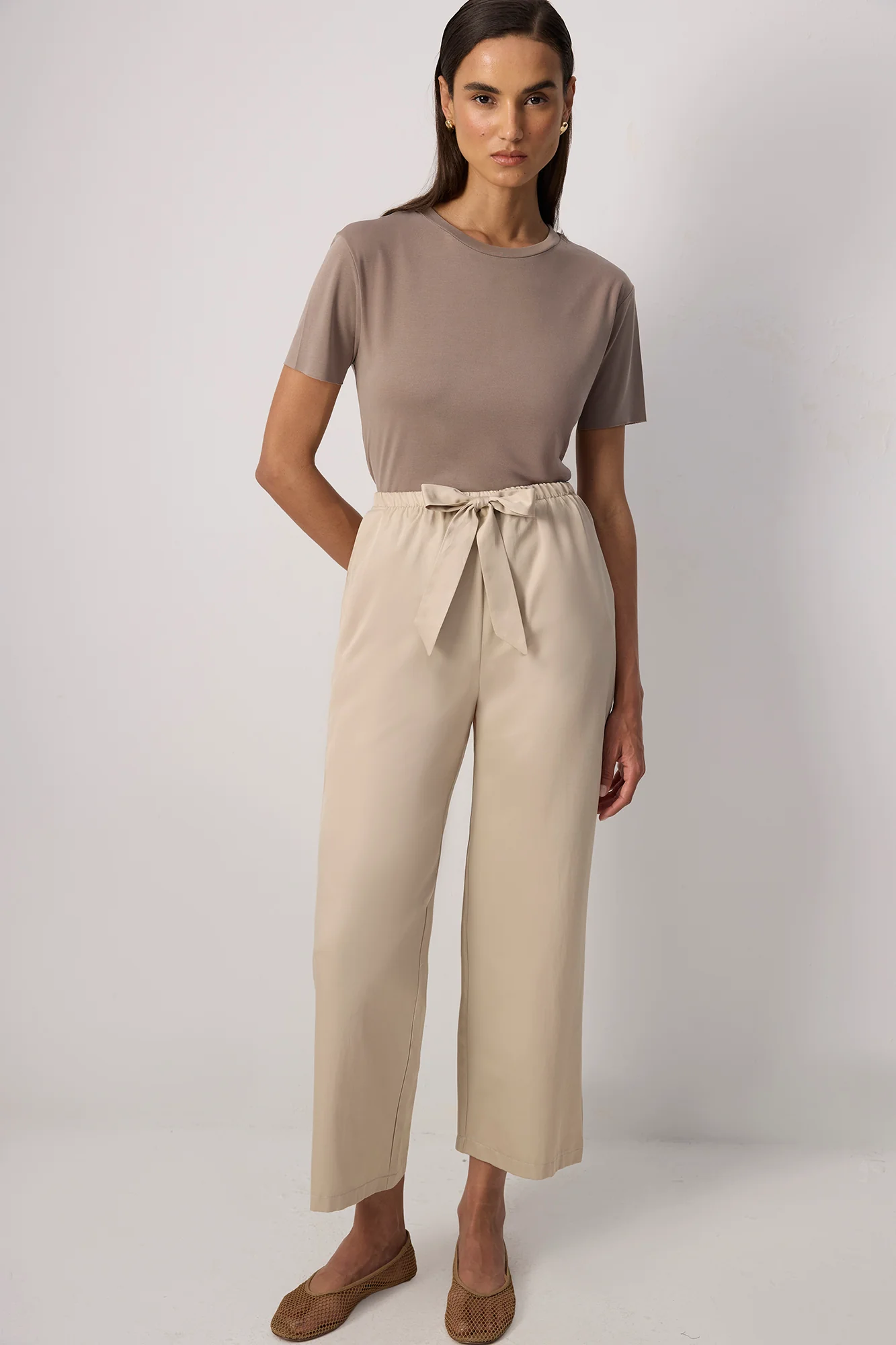 ELASTICATED WAIST WIDE LEG TROUSERS