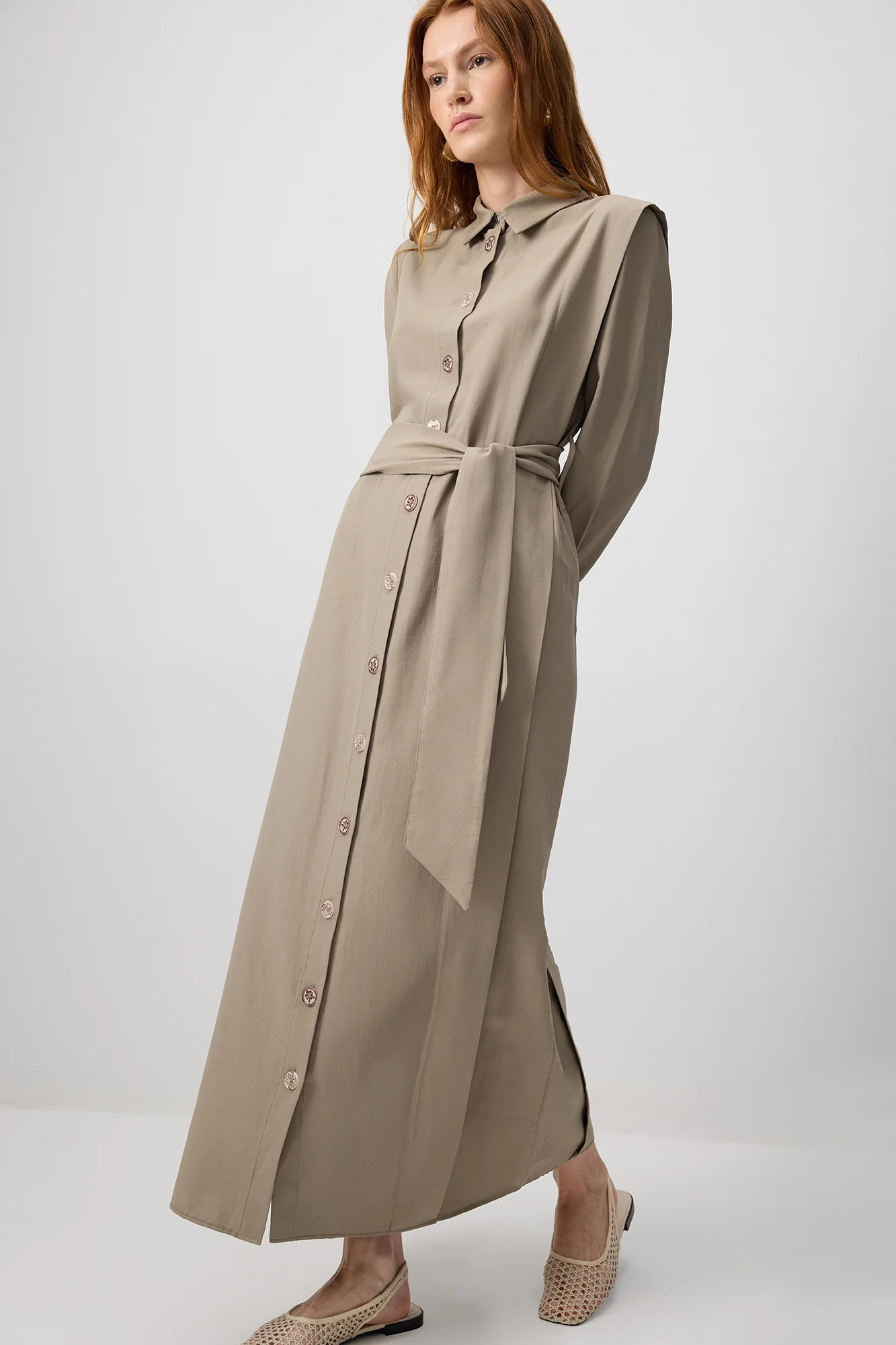 BELTED POPLIN SHIRT DRESS - Image 3