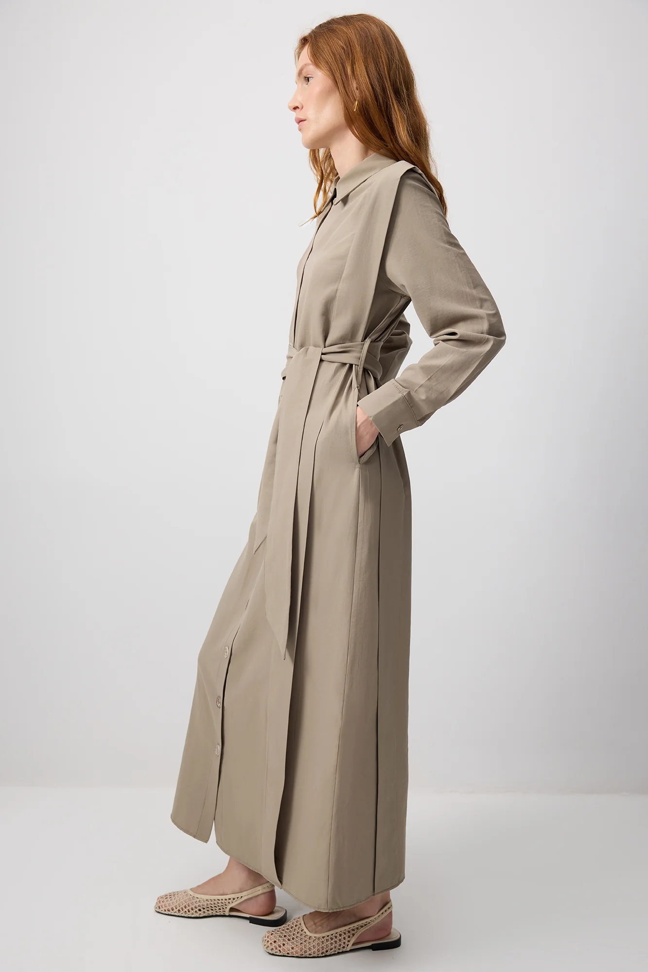 BELTED POPLIN SHIRT DRESS - Image 4