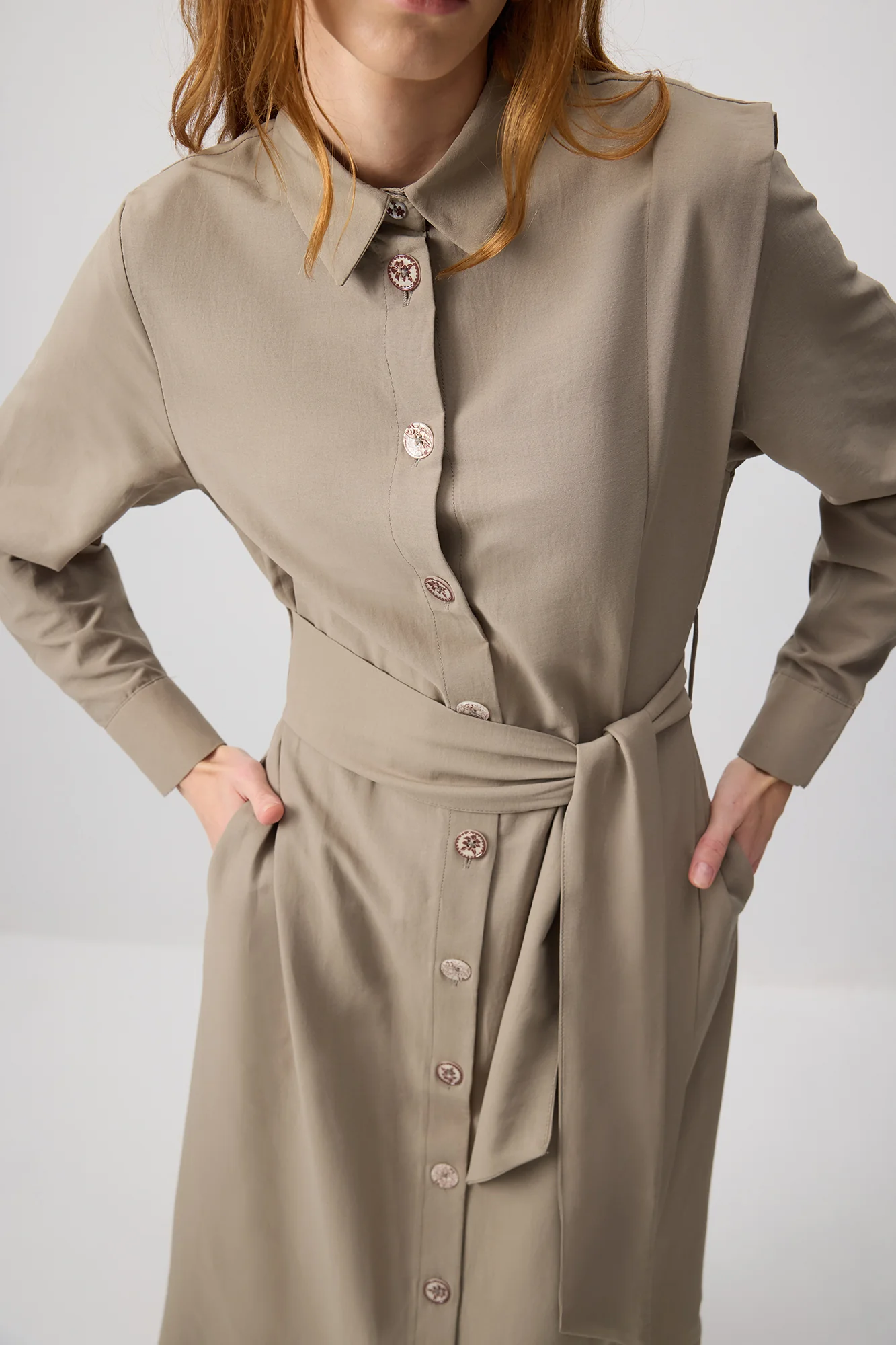 BELTED POPLIN SHIRT DRESS - Image 6