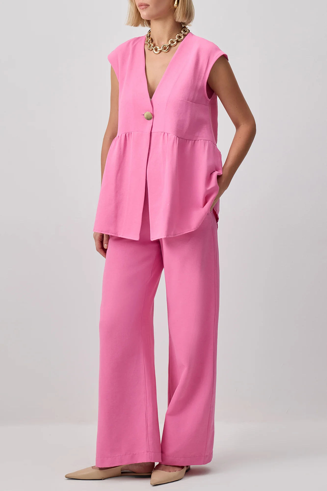 LINEN TEXTURED VEST TROUSERS SET