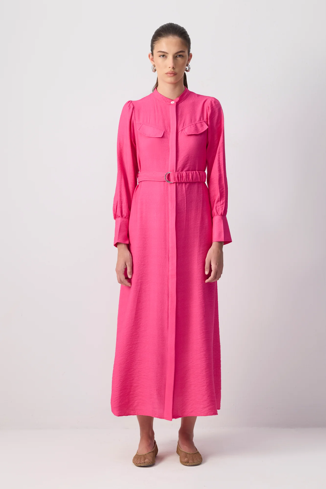 BELTED VISCOSE DRESS