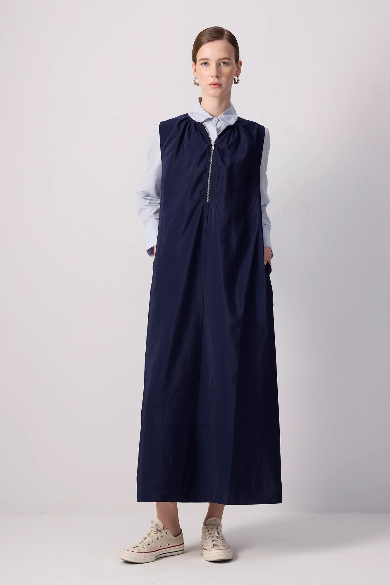 ZIPPERED CUPRA DRESS