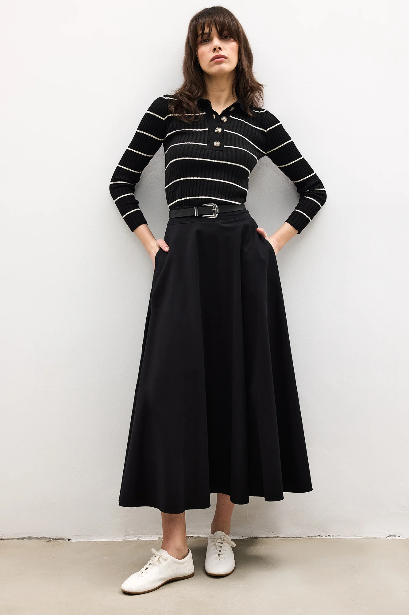 POLO COLLAR STRİPED KNİT SWEATER