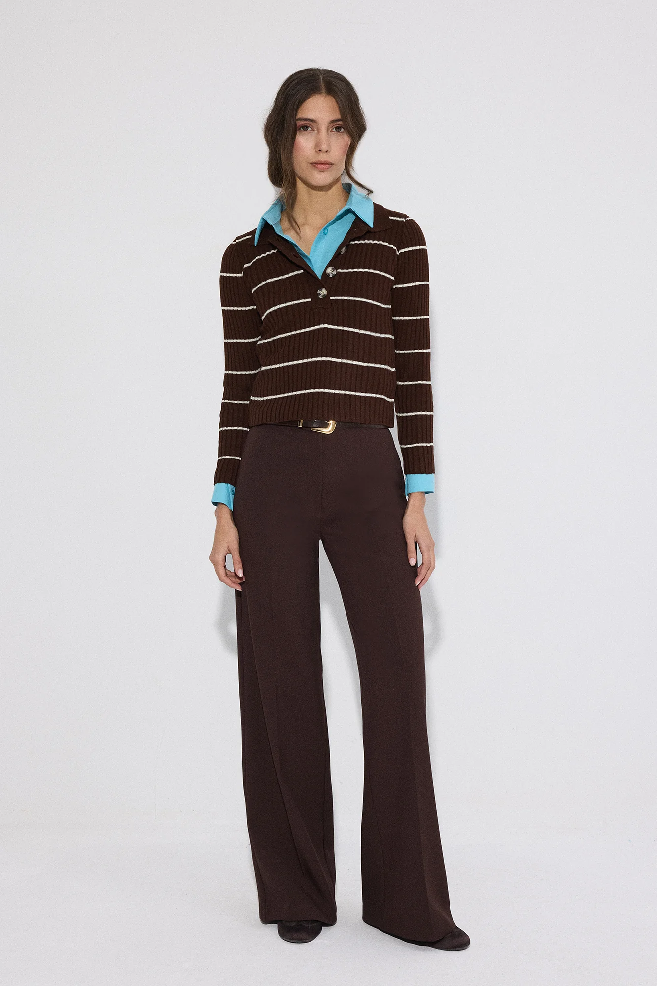 POLO COLLAR STRİPED KNİT SWEATER