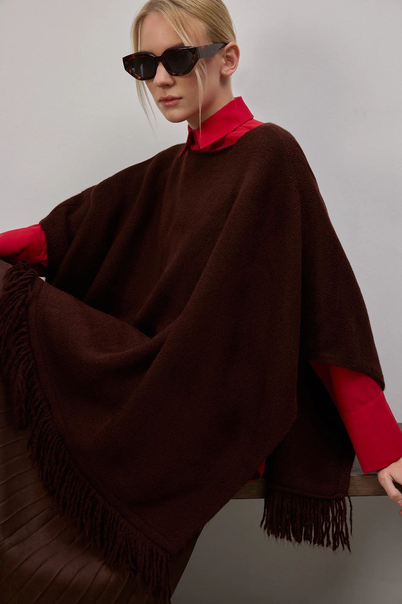 FRINGED KNITTED PONCHO - Image 3