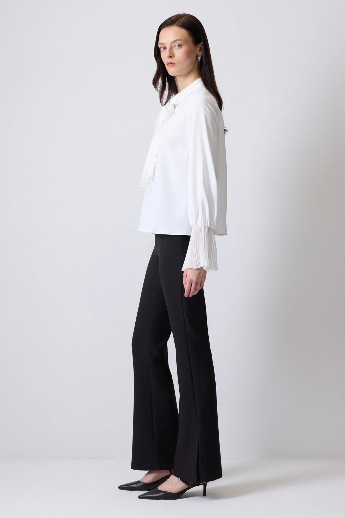 CHIFFON PLEATED SCARF COLLAR BLOUSE - Image 4