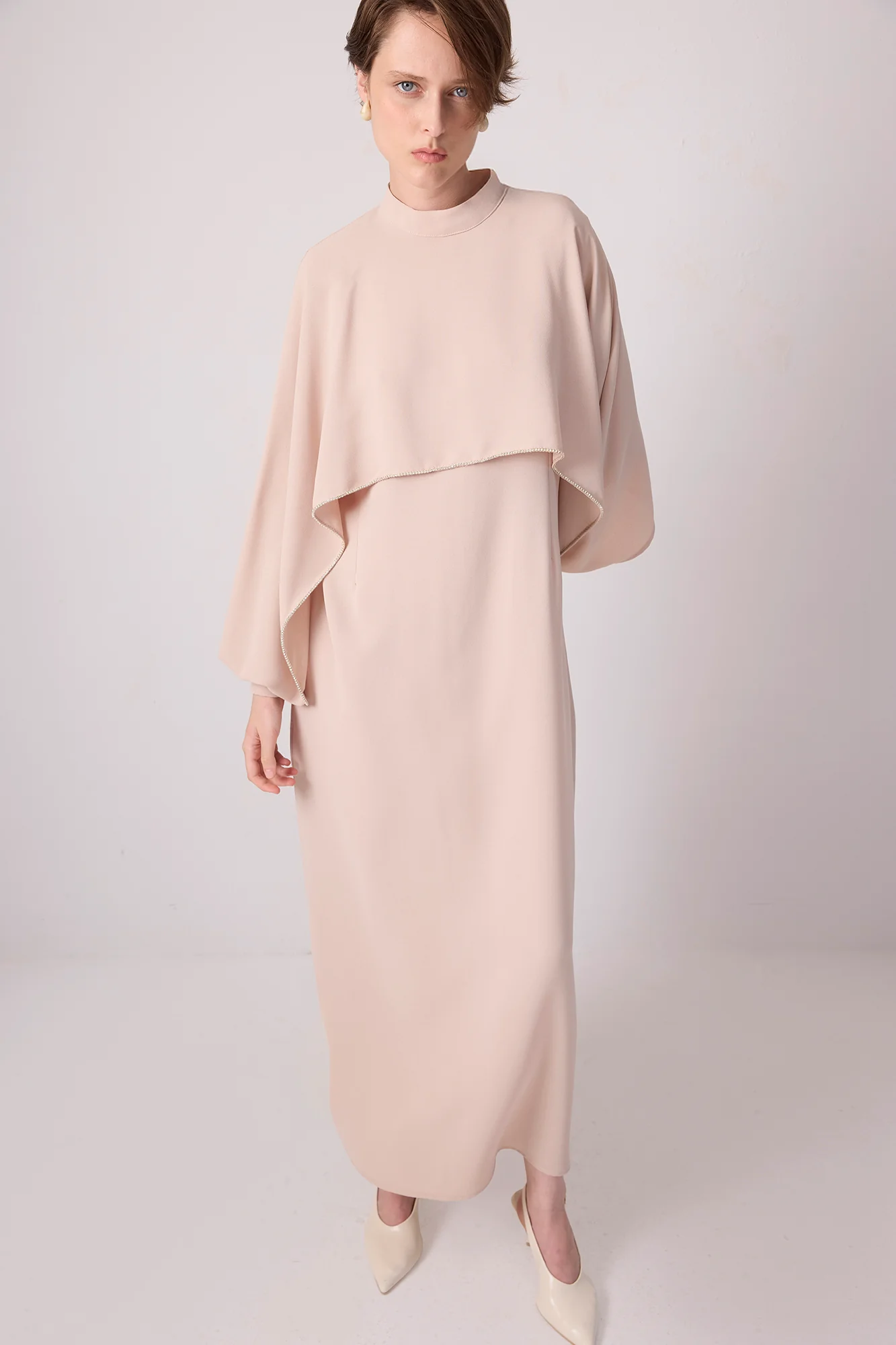 STONE EMBROIDERED CAPE DRESS - Image 2