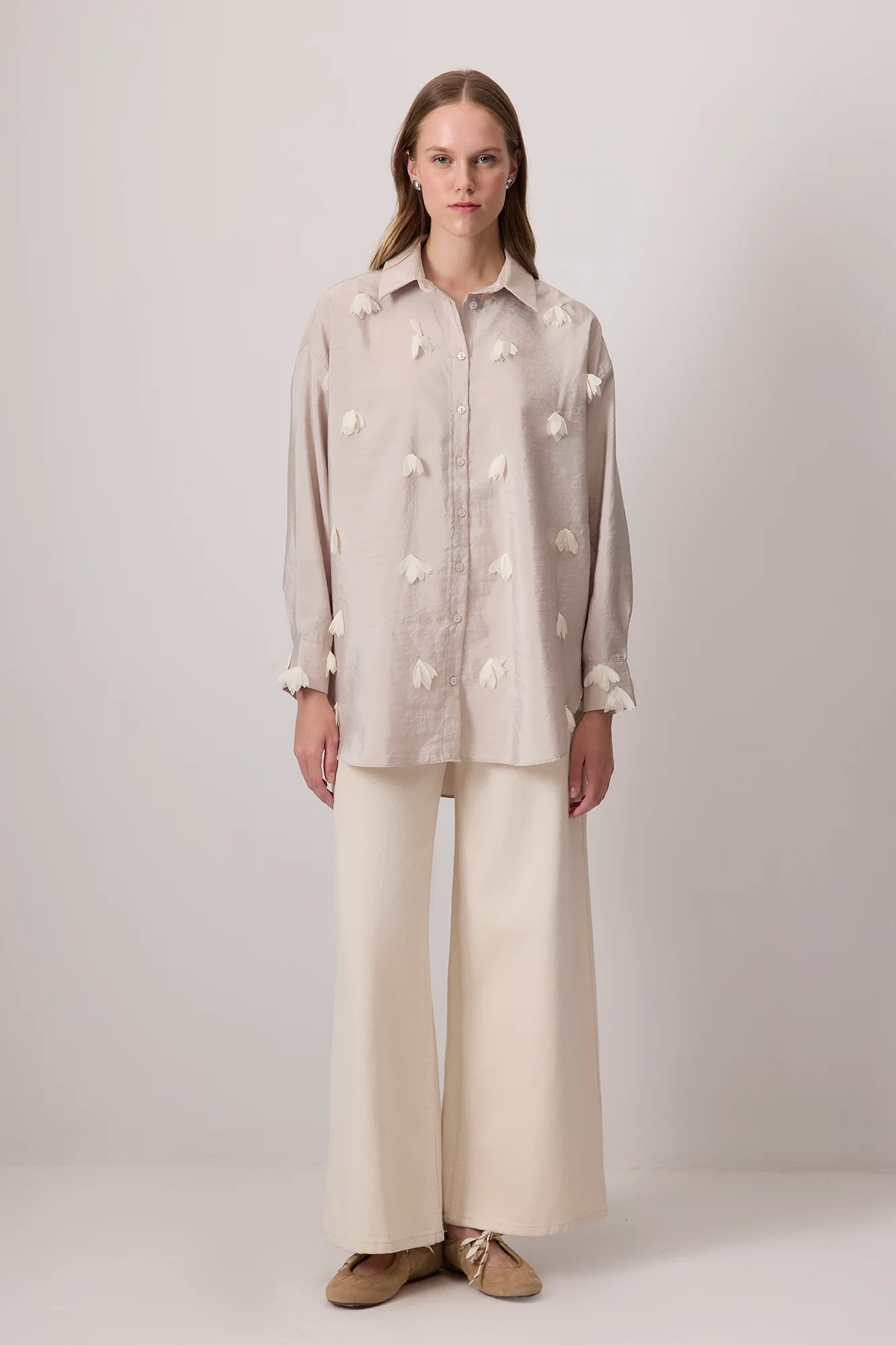 MESH FLOWER EMBROIDERED SHIRT