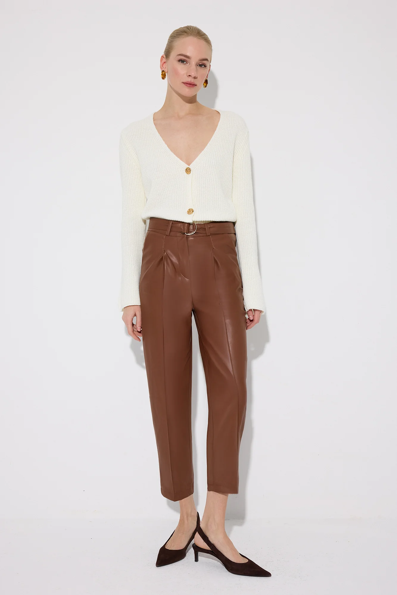 VEGAN LEATHER PANTS WITH BELT