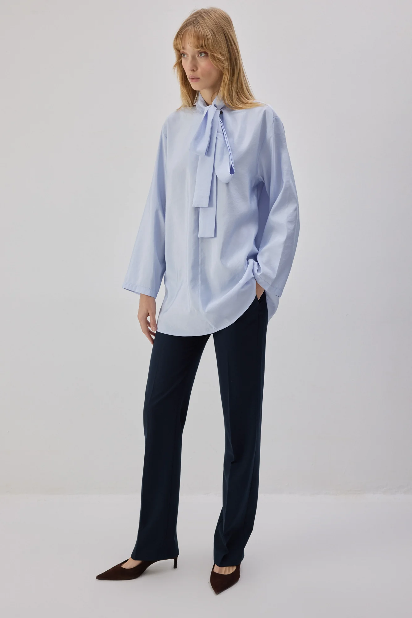 CUPRA TUNIC WITH TYING COLLAR